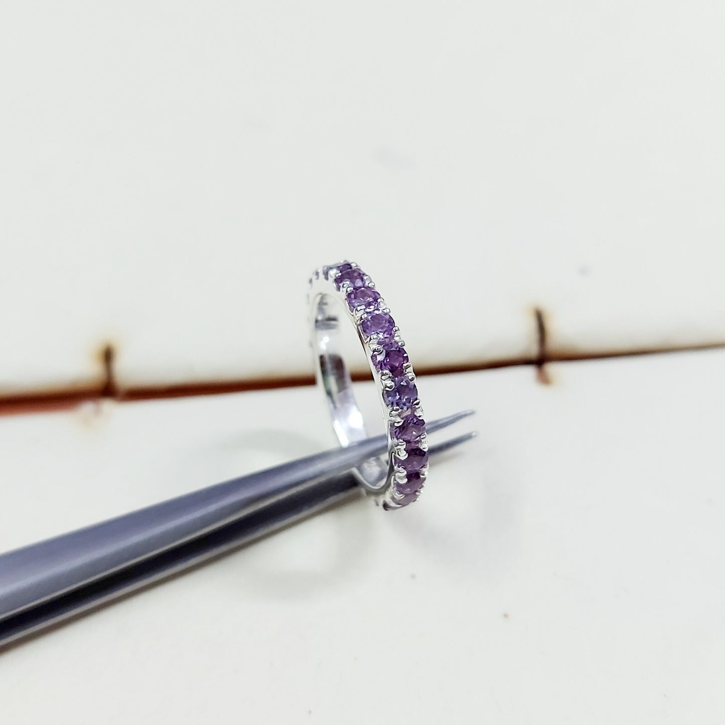 925 Silver Natural Amethyst Eternity Band Ring Wedding Ring Women Gift US5 ~15