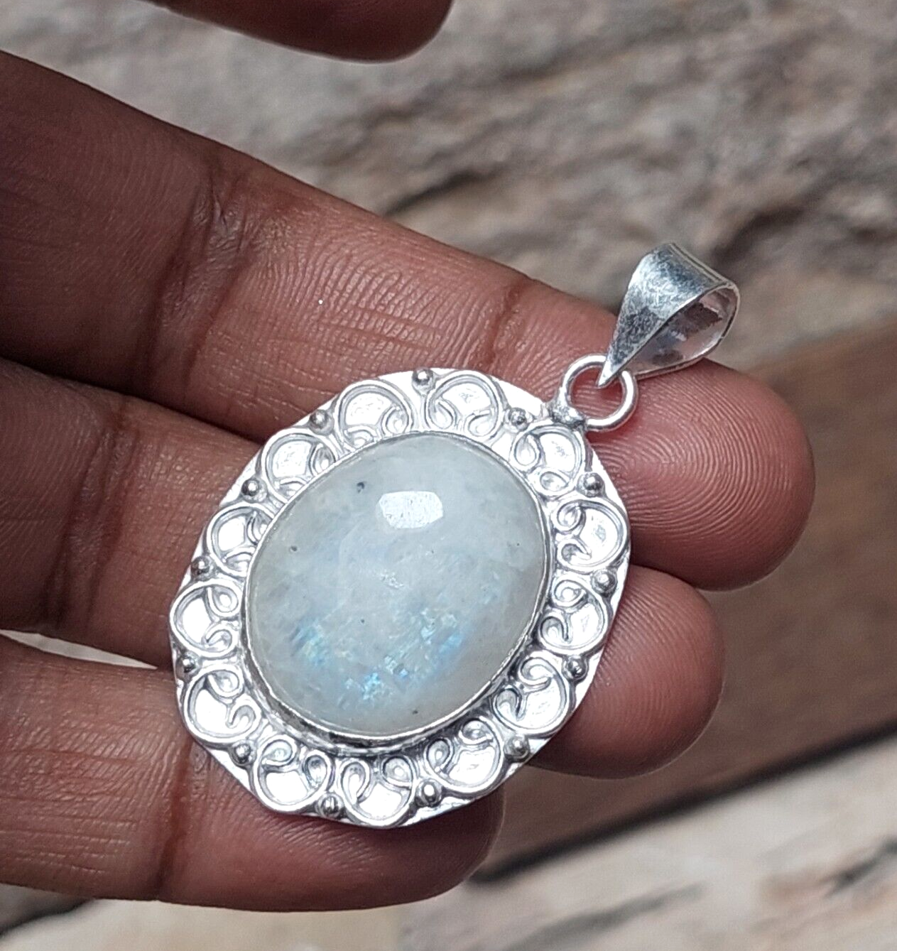 Blue Fire Rainbow Moonstone 925sterling Silver Handmade Pendant,Anniversary Gift