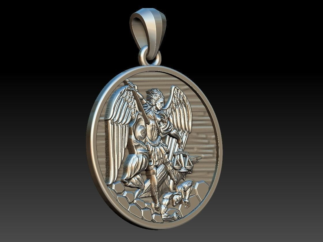 925 Sterling Silver Archangel Saint St Michael Medal Shield Pendant Necklace