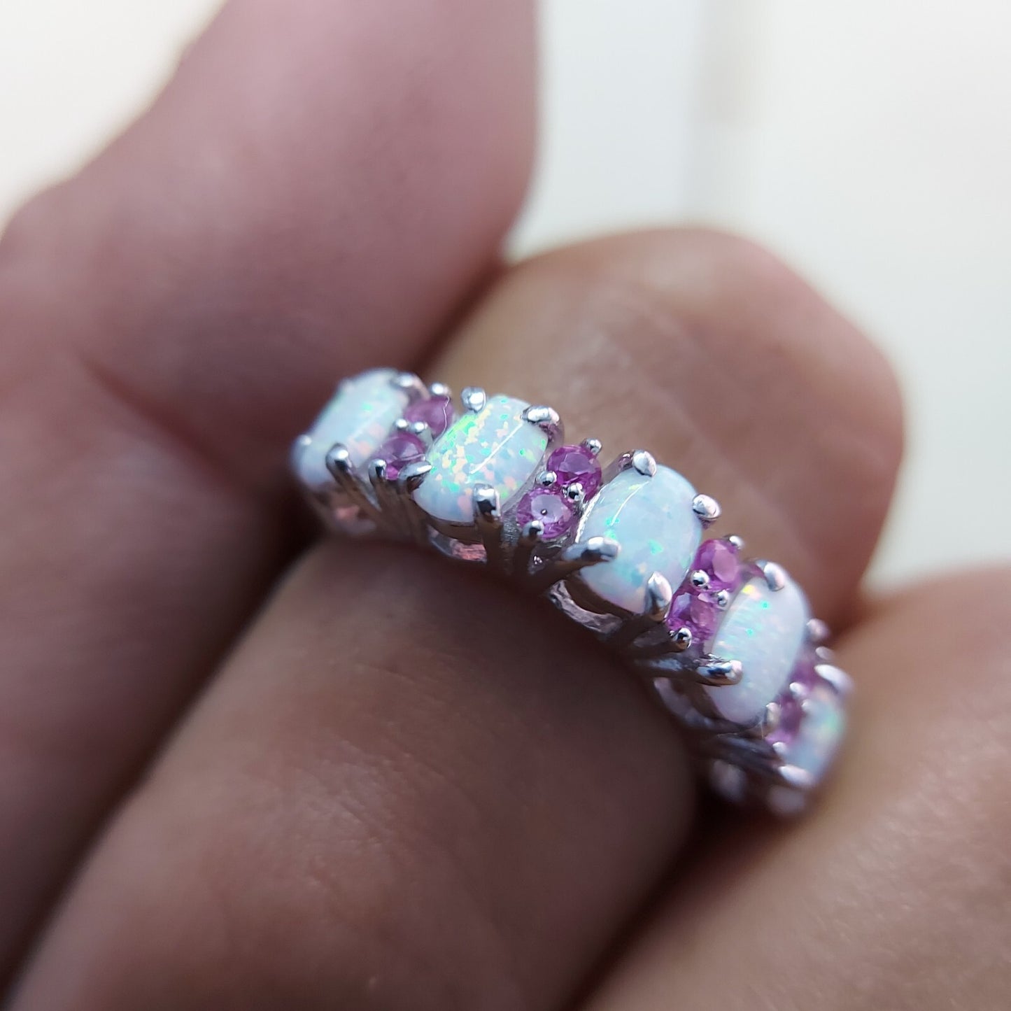 Eternity Opal Ruby Ring Silver Fire Opal Handmade Engagement Gift Ring Us5~15