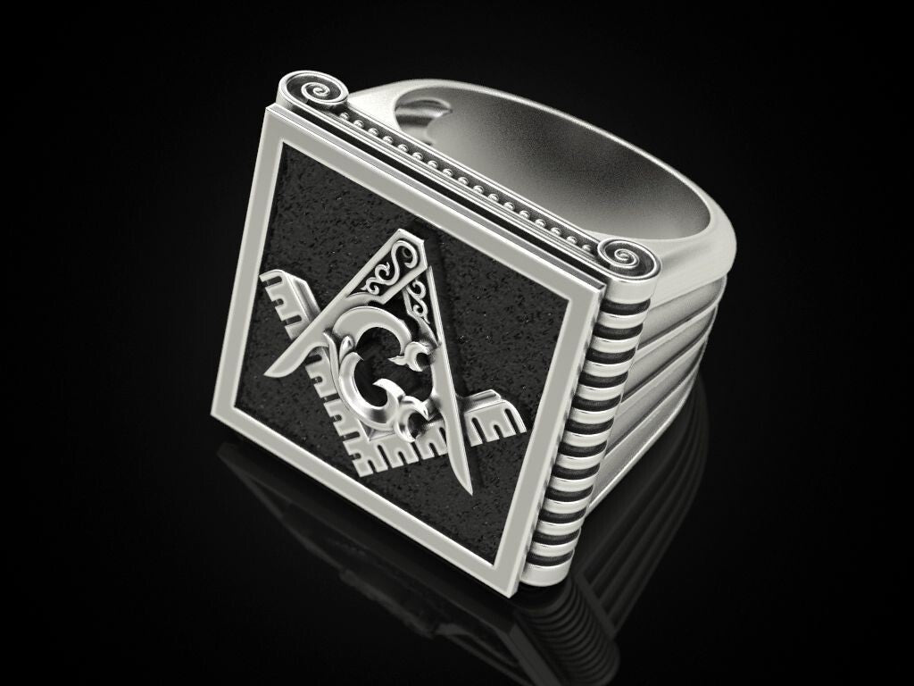 Mason Ring US7-15 Chrome 925 Silver G Symbol Freemason George Washington Style