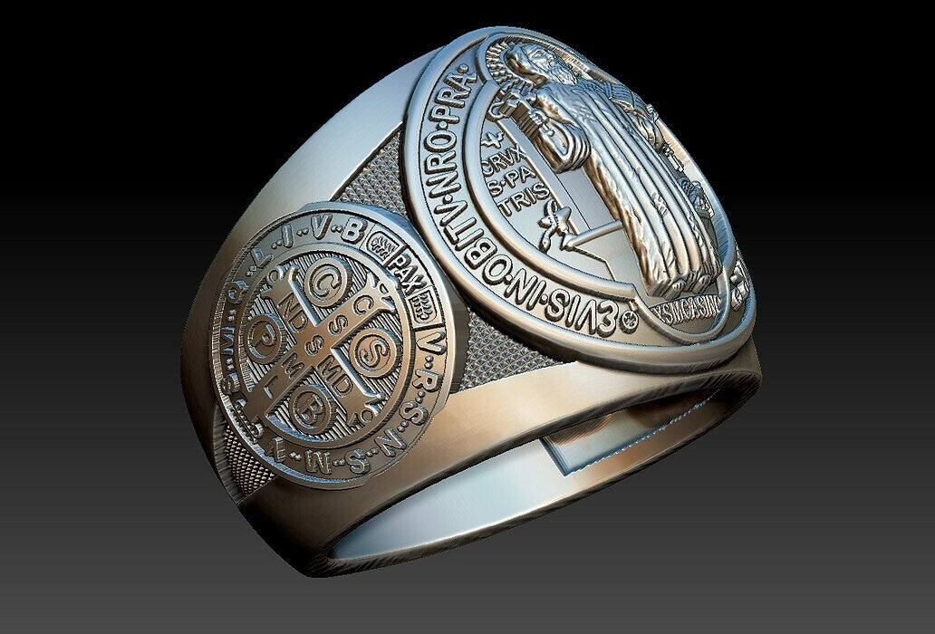 Saint Benedict Cross Ring 925 Silver Christian Signet Ring US5~15 Faith Gift
