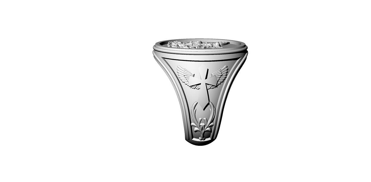 925 Silver Saint Michael Catholic Ring Archangel Wings Design Men US5-15 Gift