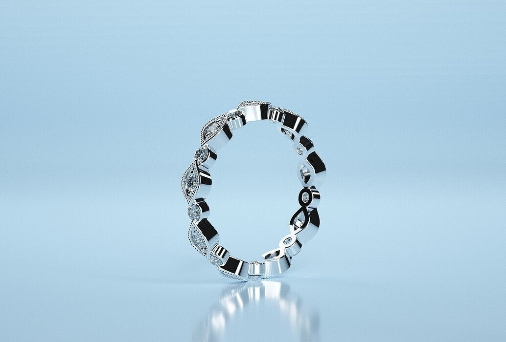 Silver Round Moissanite Eternity Wedding Anniversary Ring Band Women US5-15 Gift