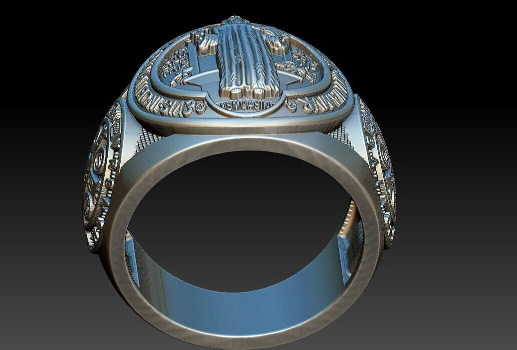 Saint Benedict Cross Ring 925 Silver Christian Signet Ring US5~15 Faith Gift