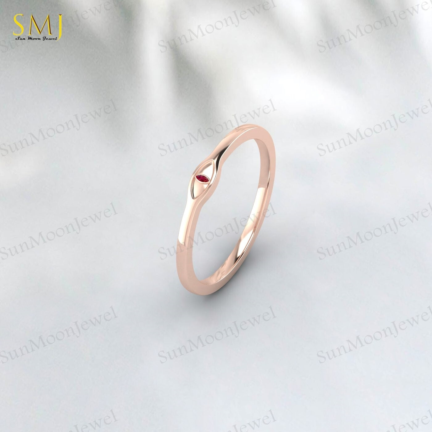 925 Sterling Silver Lab Red Ruby Evil Eye Ring Ruby Minimalist Ring Gift For Her