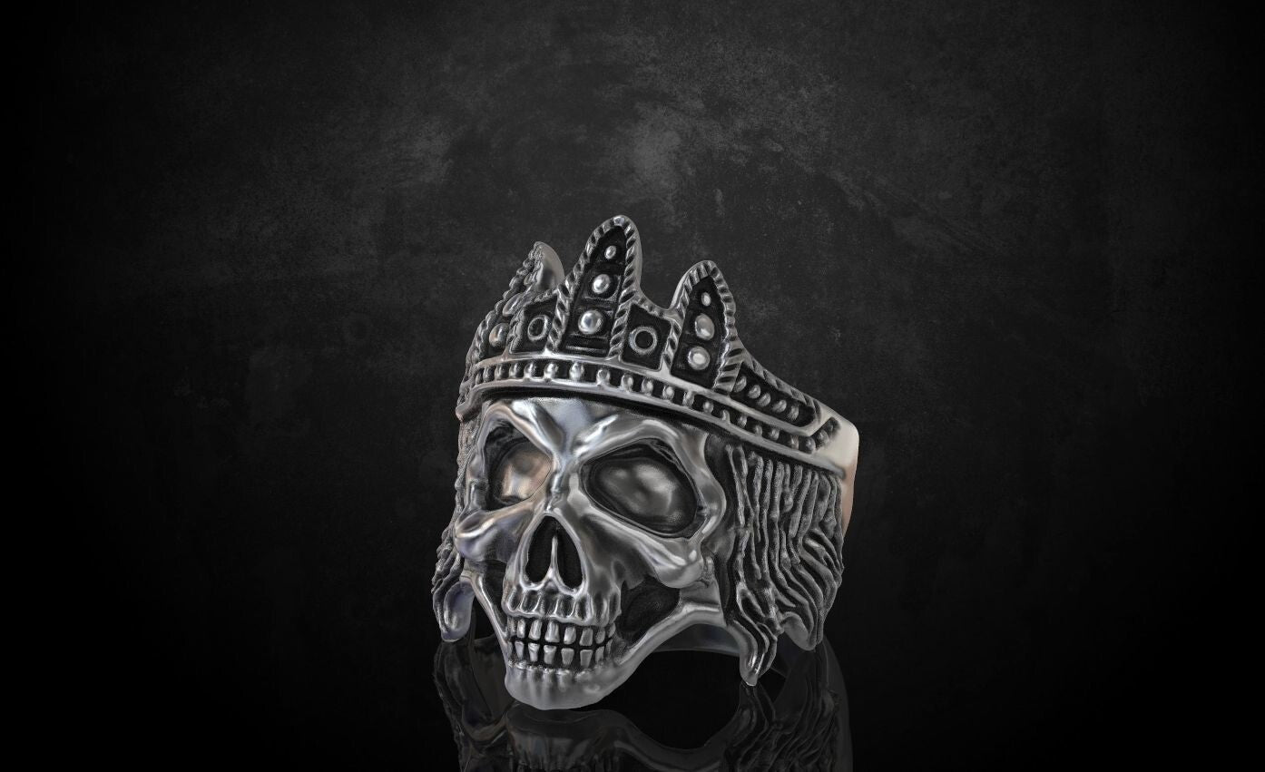Biker Rider King Monarch Gothic Skull Crown Ring 925 Silver Skull Ring US5-15