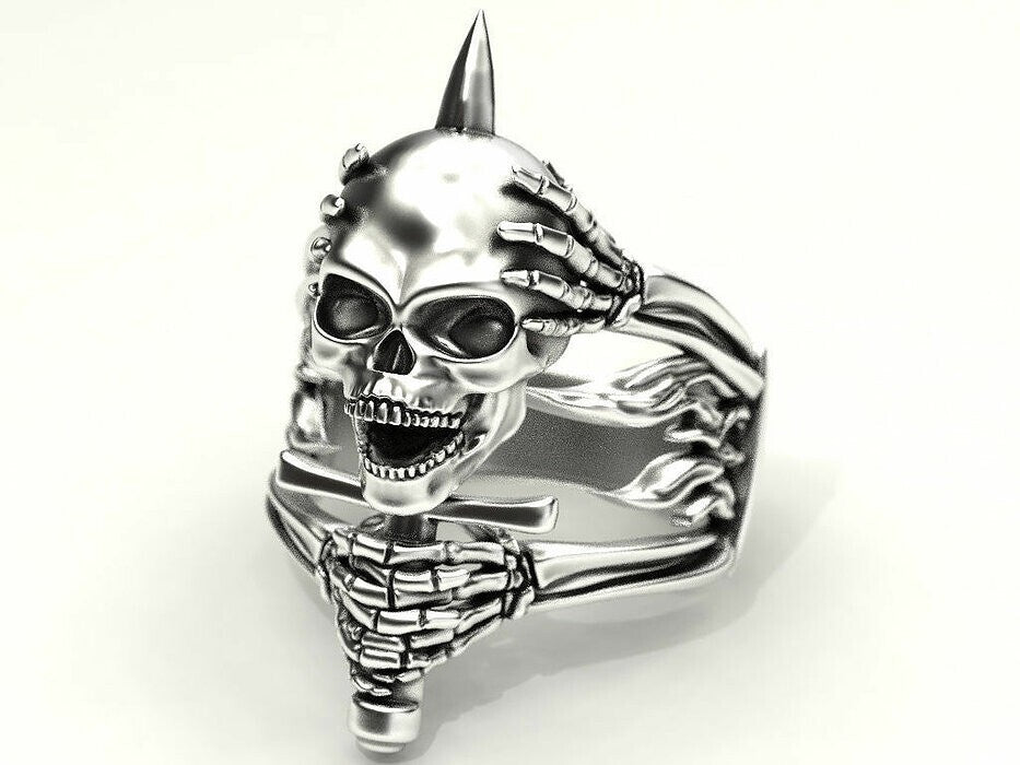 Silver Skull and Bone Biker Ring Gothic Men Women Gift Skull Ring US7-15