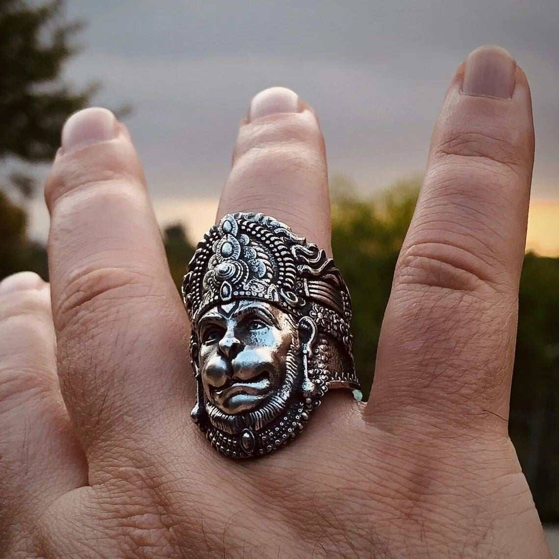 925 Sterling Silver Divine Hanuman Ring Monkey God Protector Hindu God US5~15