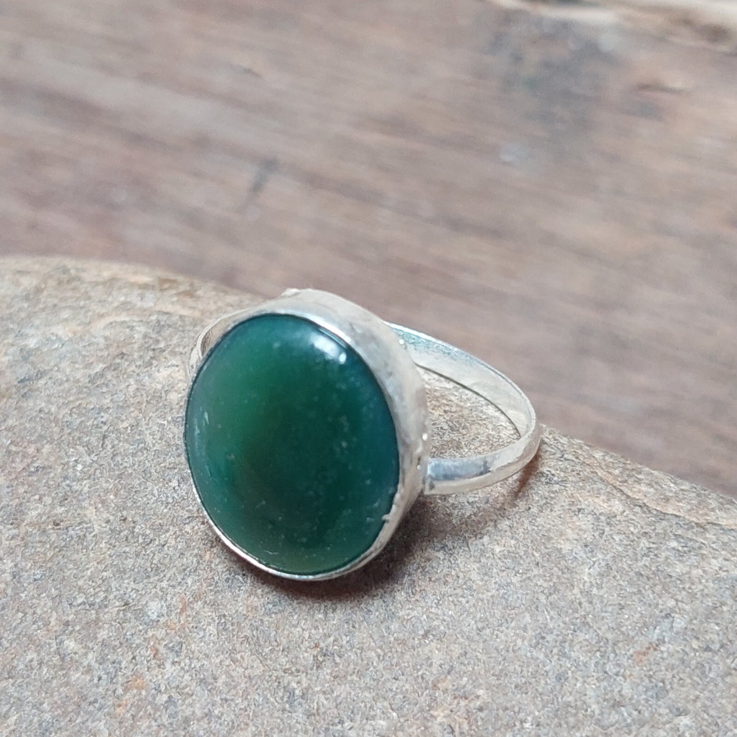 Round Green Agate 925sterling Silver Men's Ring Handmade Jewelry Gift For Men