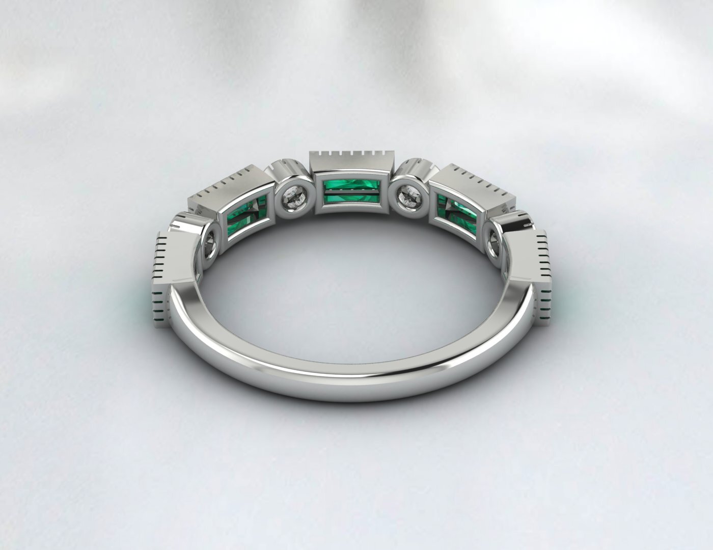 Baguette Cut Emerald & Cubic Zirconia Half Eternity Fine Silver Band Lab Created