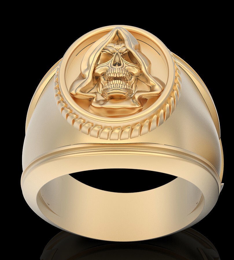 Gothic Men Hooded Skull Santa Muerte Ring Brass Punk Retro Biker Ring Us5~ 15