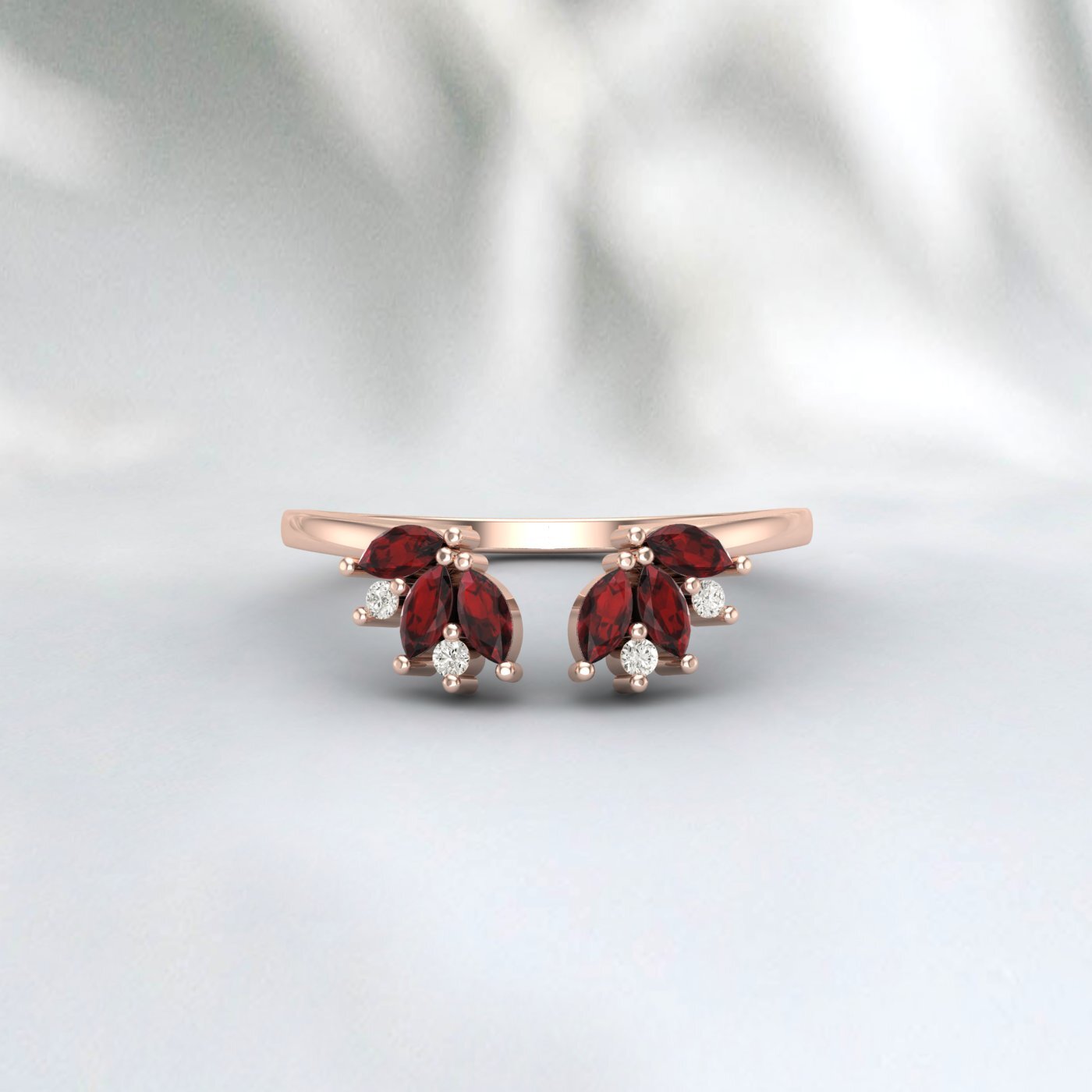 Natural Garnet & Cz Diamond 925 Sterling Silver Open Wedding Band Matchind Band