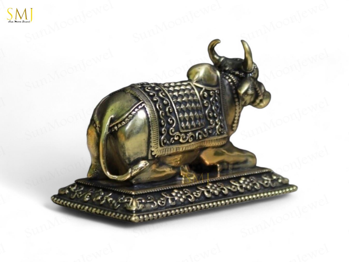 Brass Nandi Statue with Base Nandi Statue Handmade Sacred Bull Sculpture Gift