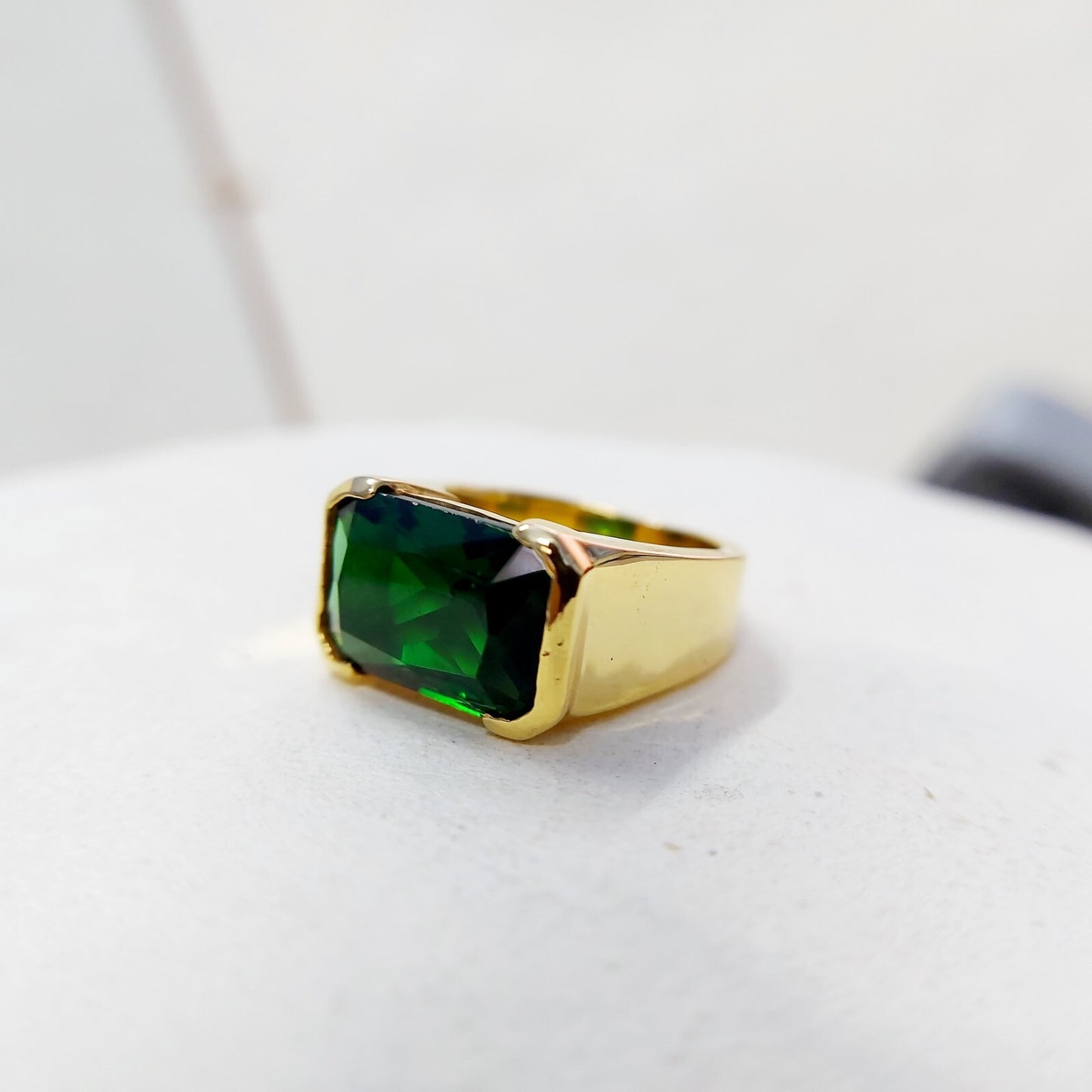 Natural Emerald Gemstone Signet Ring 925 Silver Men Band Anniversary Gift US5~15