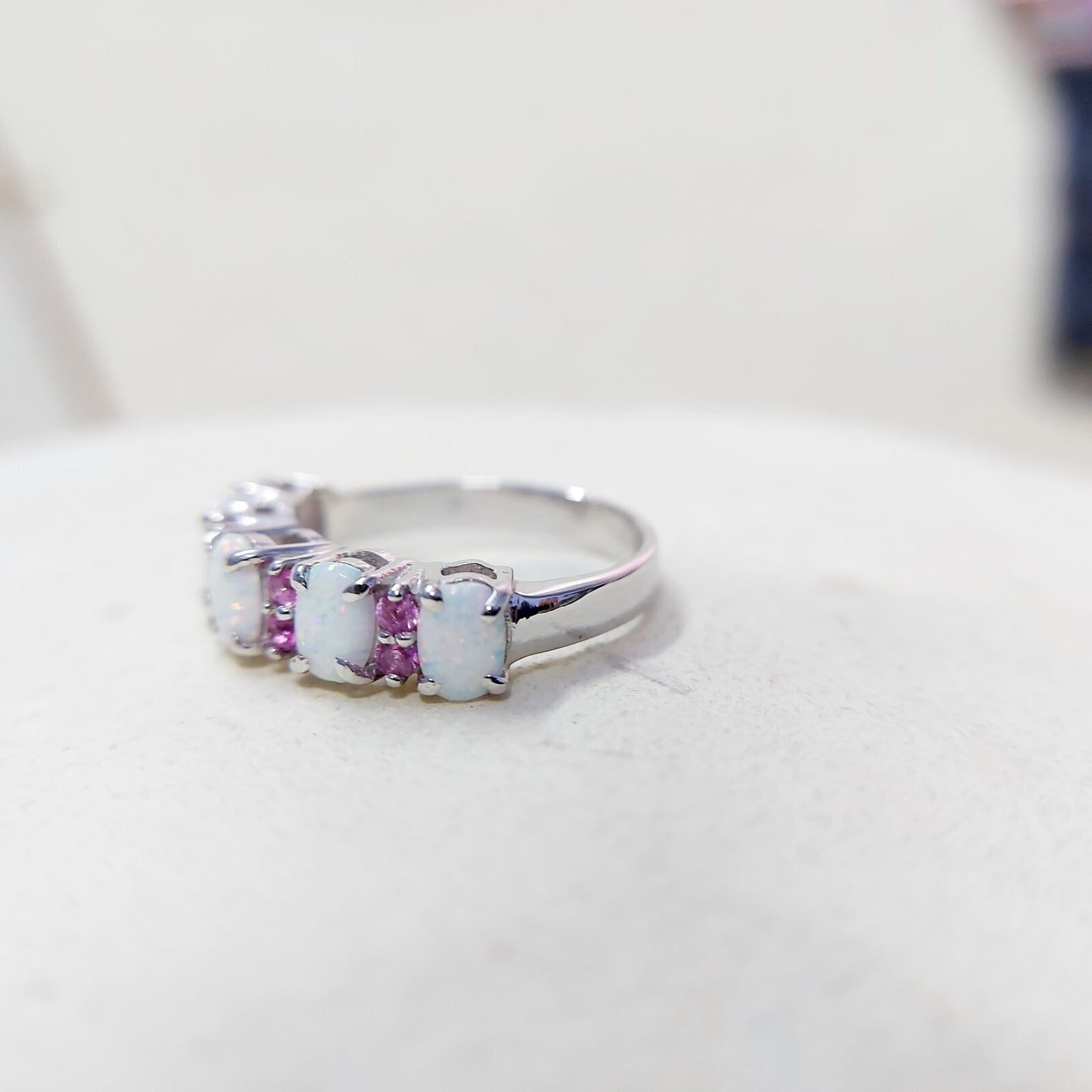 Eternity Opal Ruby Ring Silver Fire Opal Handmade Engagement Gift Ring Us5~15