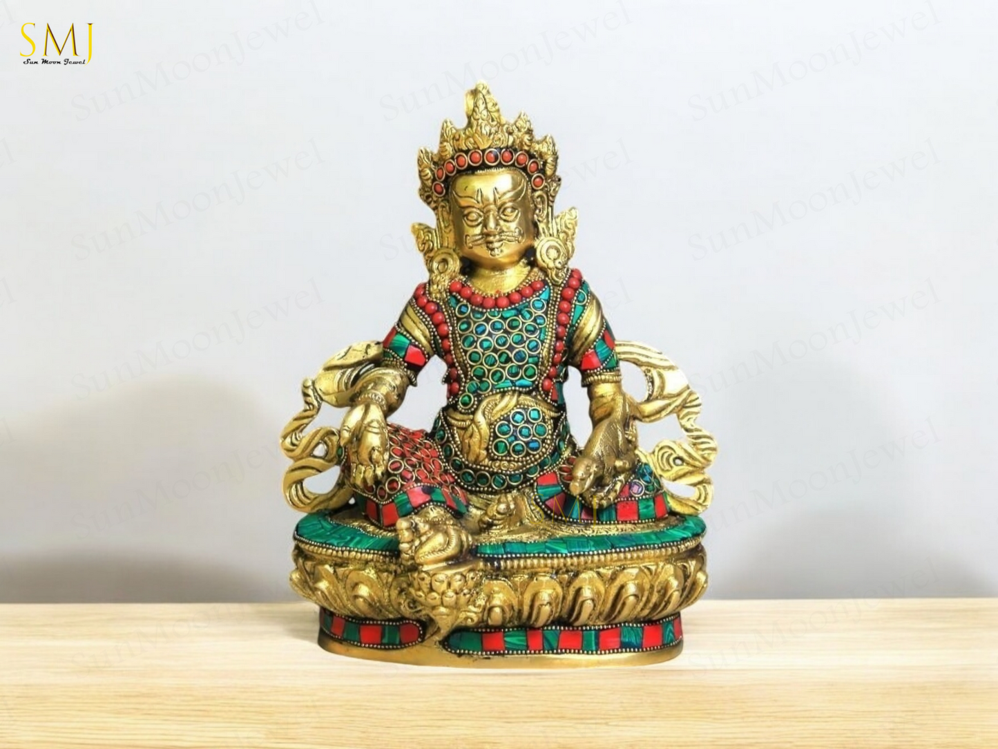 Brass Kuber Statue Kuber Lord of Wealth & Success Ornated with Gold Coins Gift