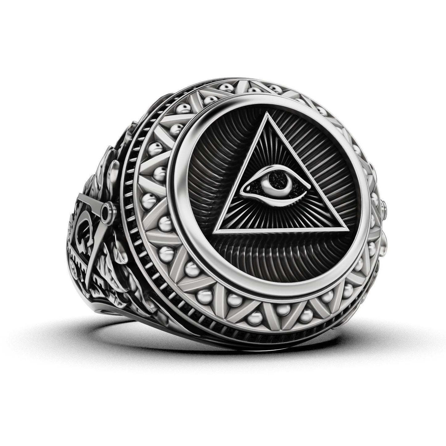 Silver Masonic Ring US5-15 Eye of Providence Freemason Ring Gift For Women Men