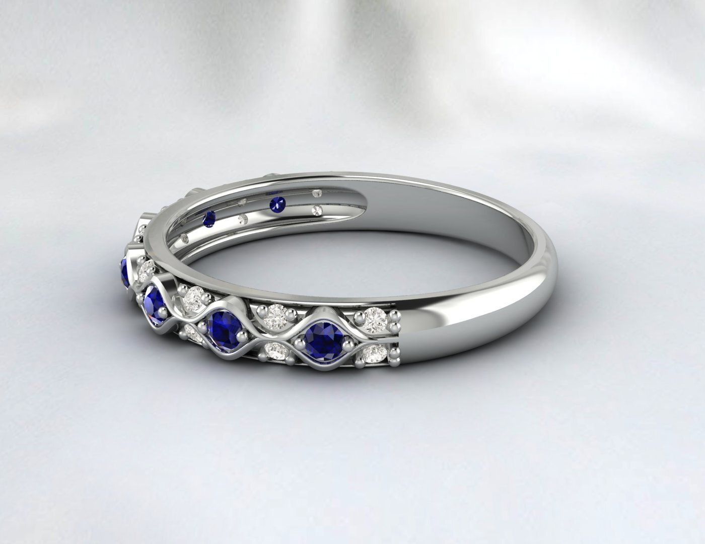 Sapphire Cz Diamond Wedding Band Fine Silver Antique Vintage Band Lab Created