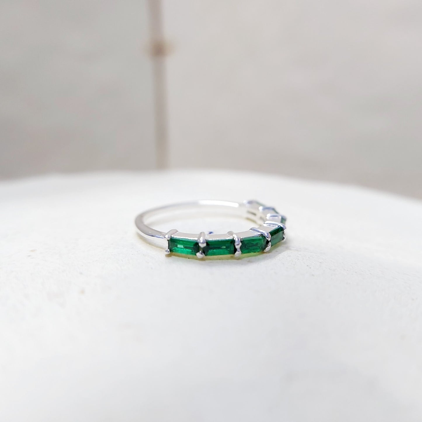 925 Silver Emerald Wedding Band Baguette Cut Green Emerald Eternity Ring Us5~ 15