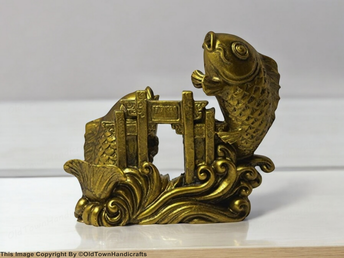 Resin Double Fish Vastu Feng Shui Decor | Gold Gift Item | Home & Office