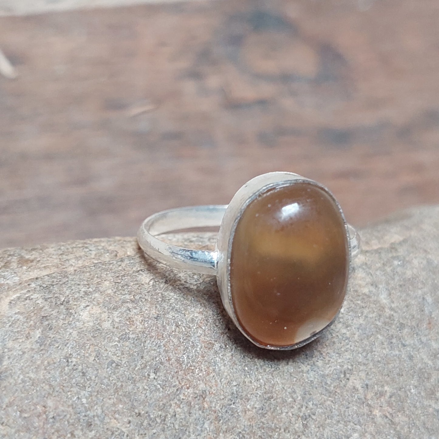 Lovely Vintage Brown Banded Agate 925 Sterling Silver Ring,Statement Ring