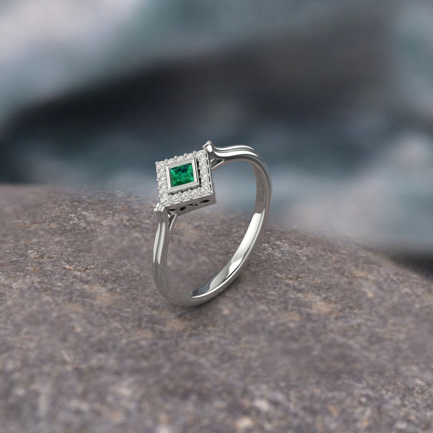 Princess Cut Green Emerald Solitaire Ring Lab Created 925 Sterling Silver Ring