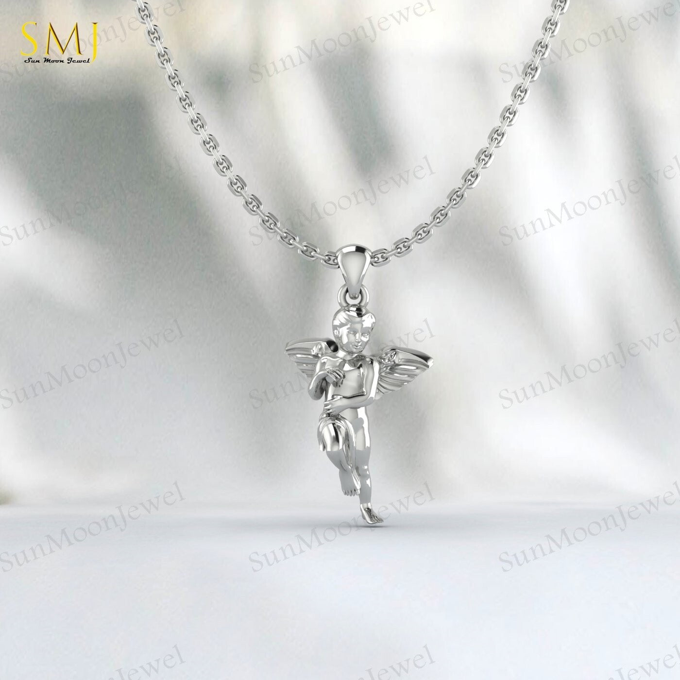 Cherubim Baby Angel Necklace Wings Charm Necklace 925 Sterling Silver For Her
