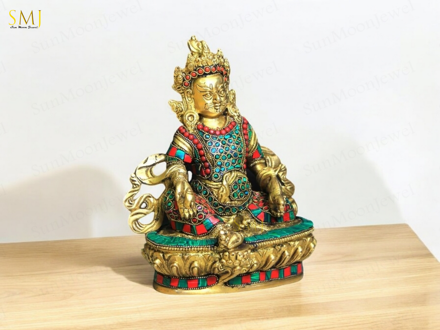 Brass Kuber Statue Kuber Lord of Wealth & Success Ornated with Gold Coins Gift