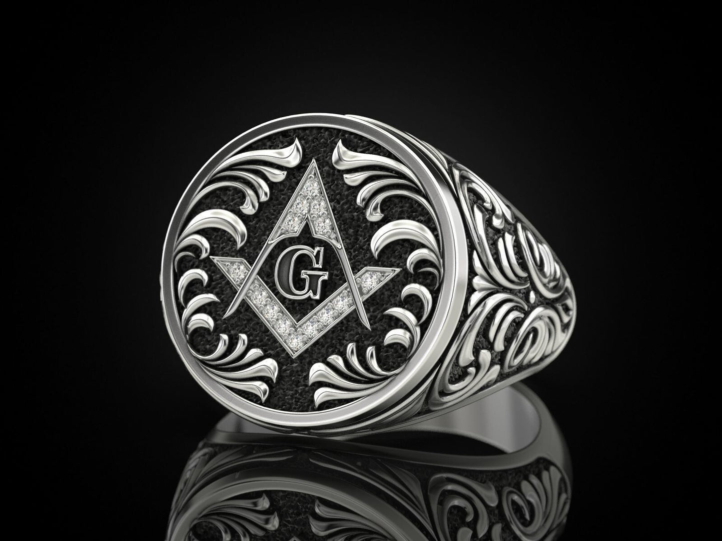 Mason Ring 925 Sterling Silver Freemason Square and Compasses Emblem Ring US7-15