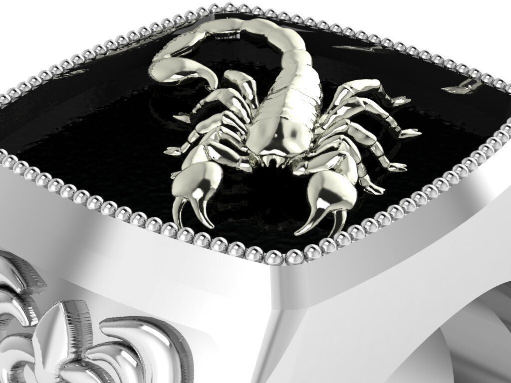 Silver 925 Scorpion Zodiac Ring Large Signet Punk Rock Style US5-15 Unisex Ring