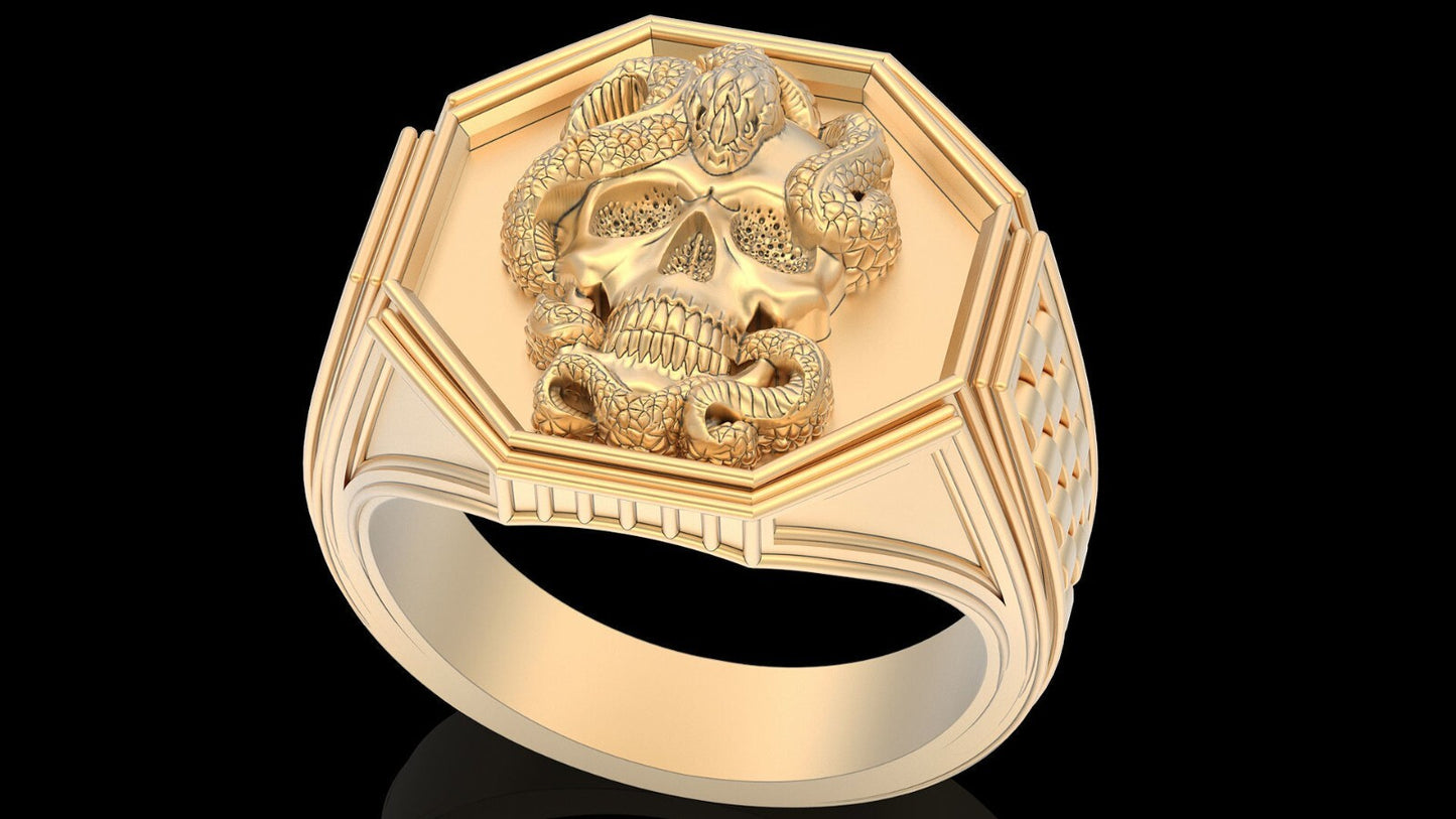Gothic Brass Skull Snake Ring Men Punk Biker Custom Band Skull Men Ring Us5~15