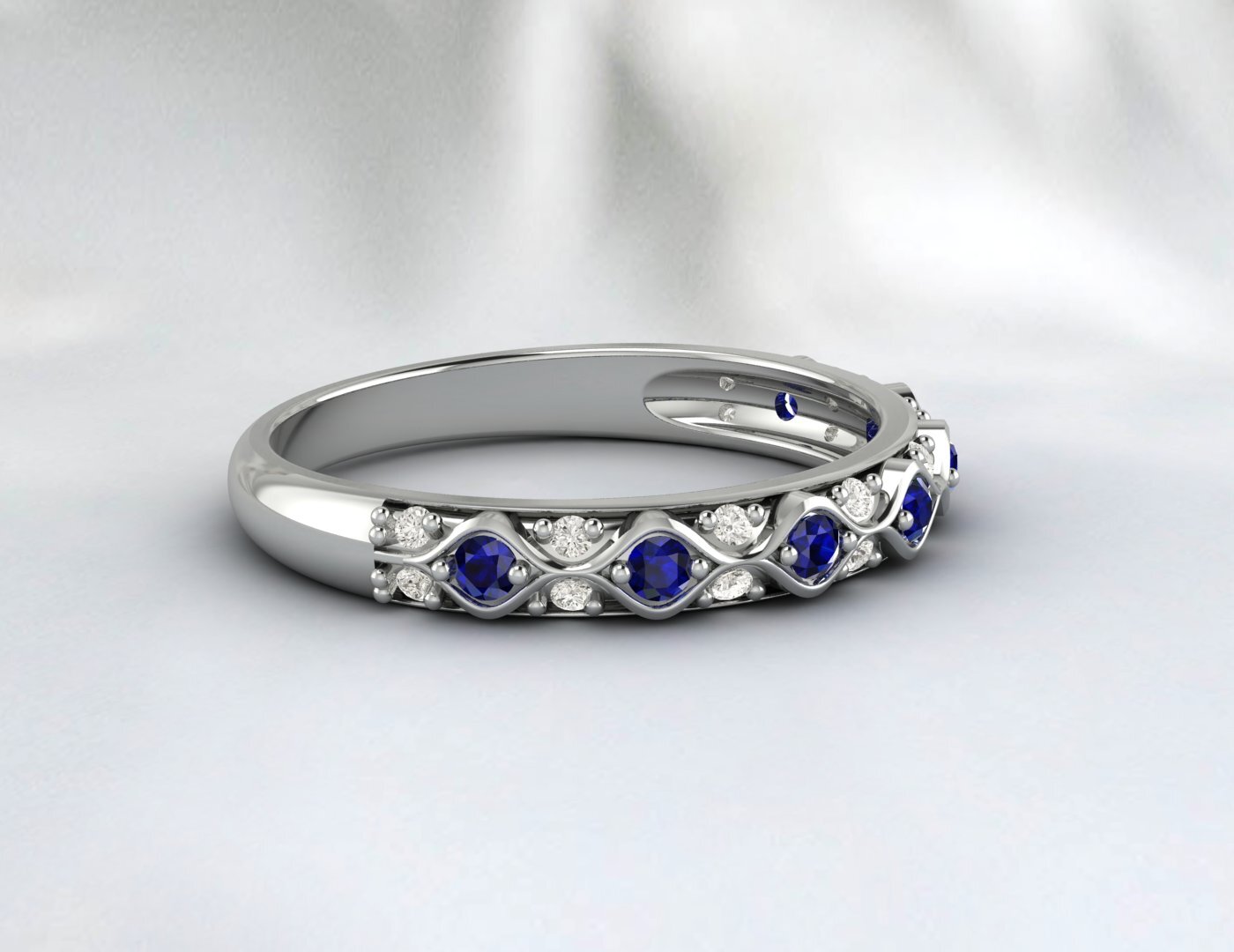 Sapphire Cz Diamond Wedding Band Fine Silver Antique Vintage Band Lab Created