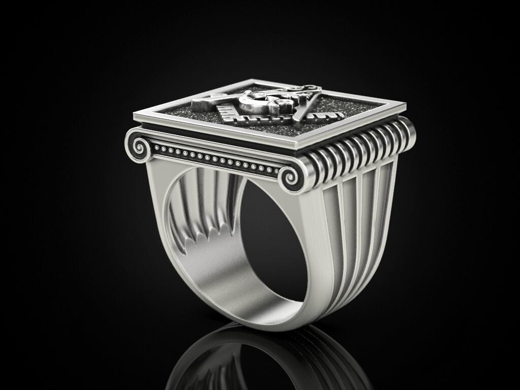 Mason Ring US7-15 Chrome 925 Silver G Symbol Freemason George Washington Style