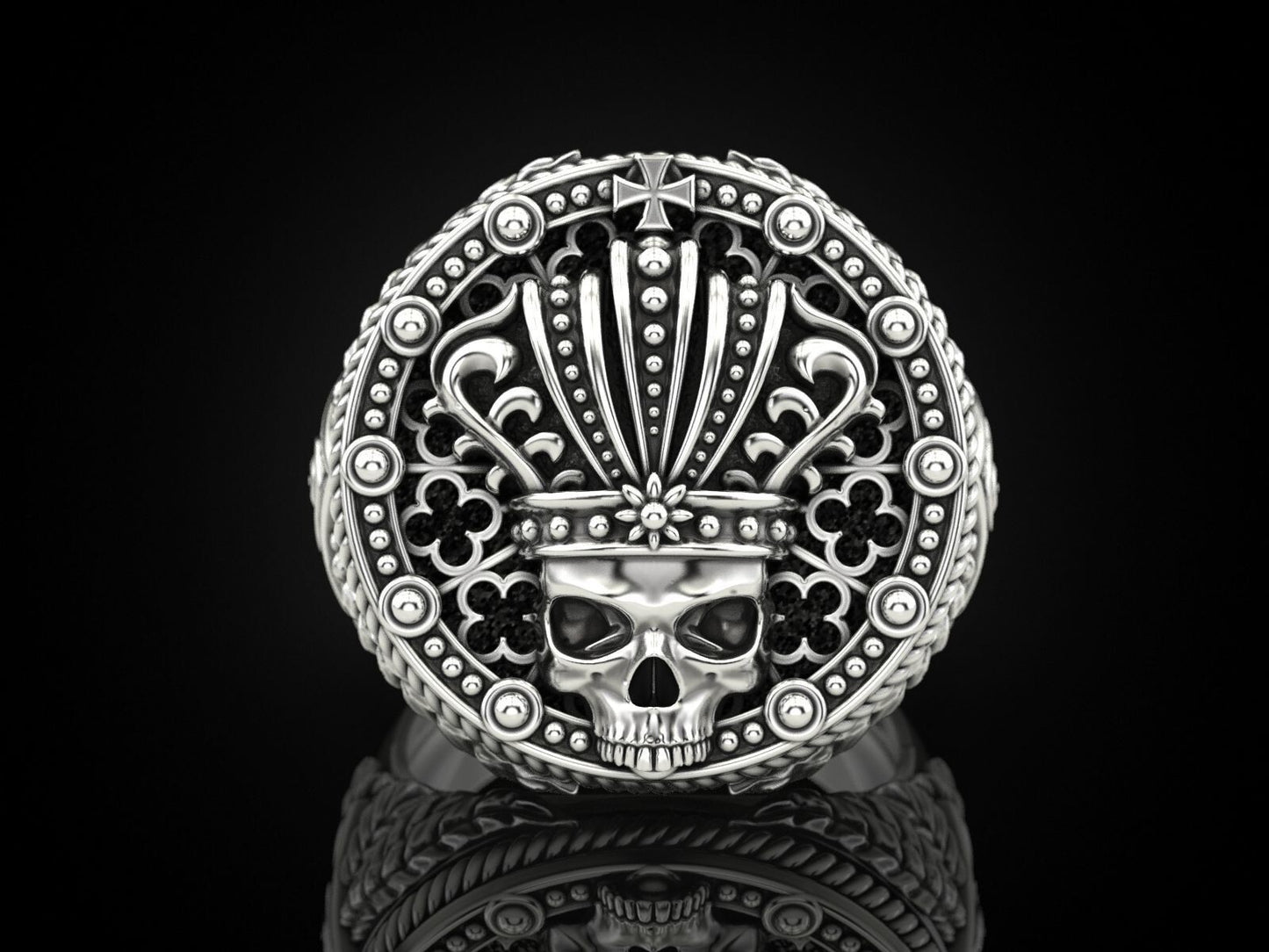 Mens Biker Gothic Skull Crown Ring 925 Sterling Silver Punk King Jewelry US5~ 15