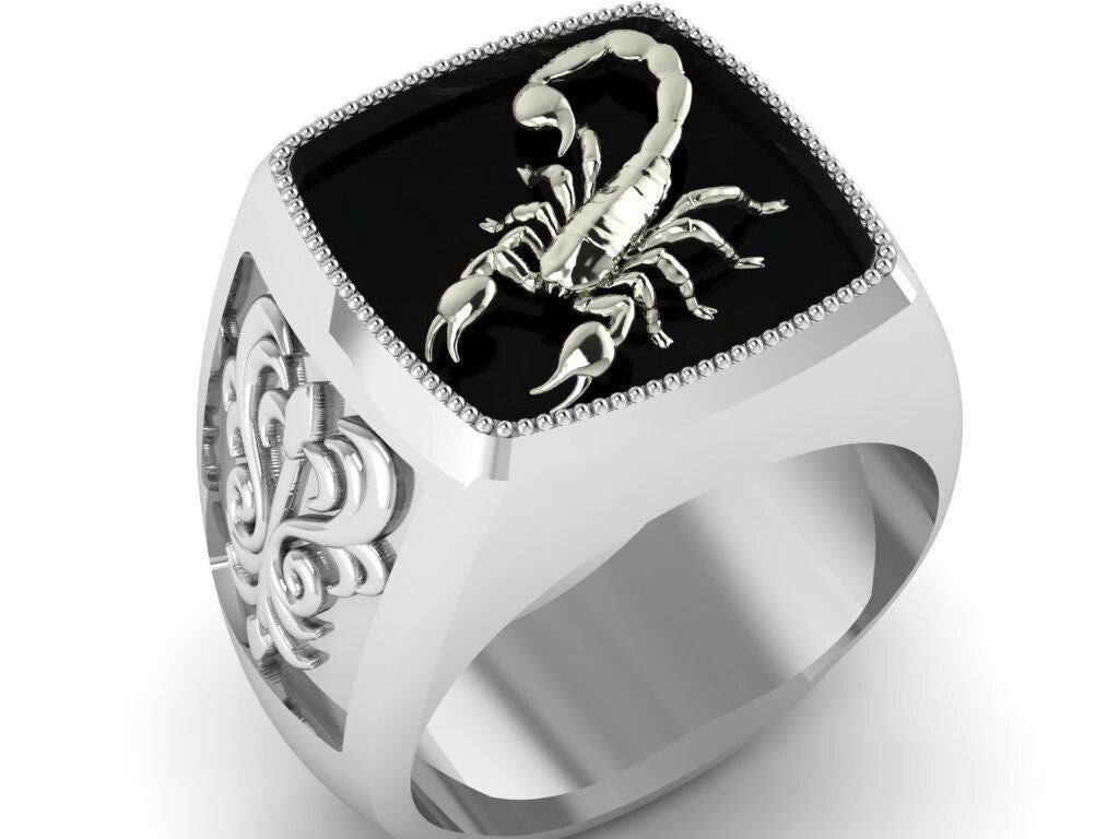 Silver 925 Scorpion Zodiac Ring Large Signet Punk Rock Style US5-15 Unisex Ring