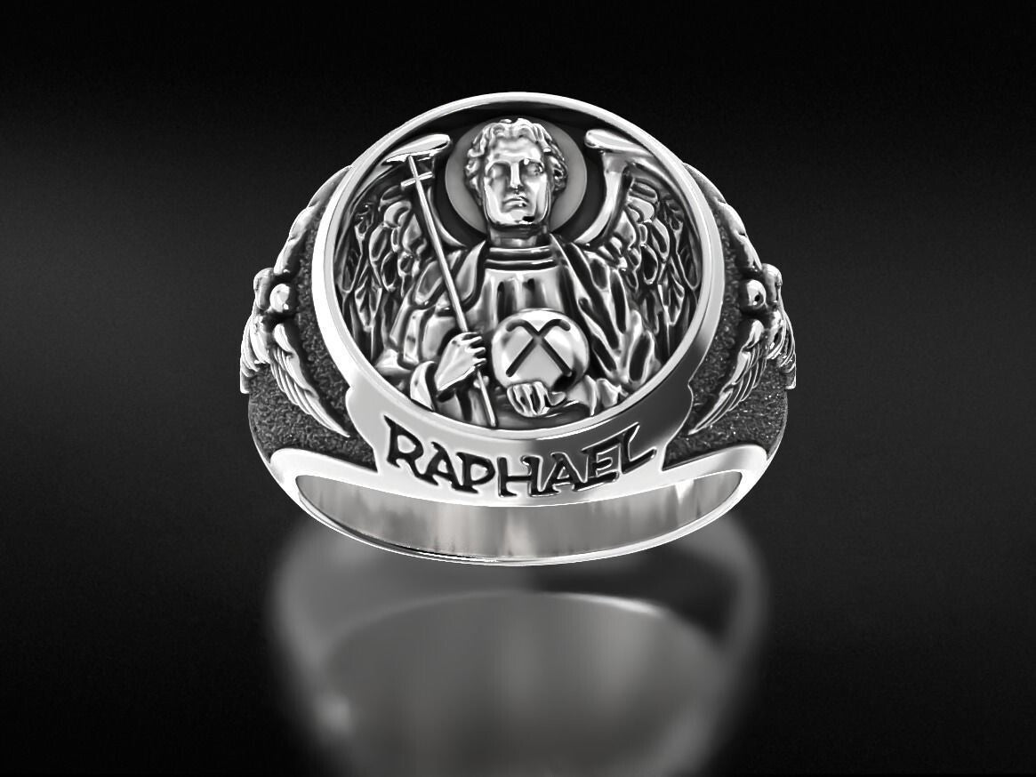 Saint Raphael Archangel Ring 925 Silver Spiritual Christian Gift US 5-15 Unisex