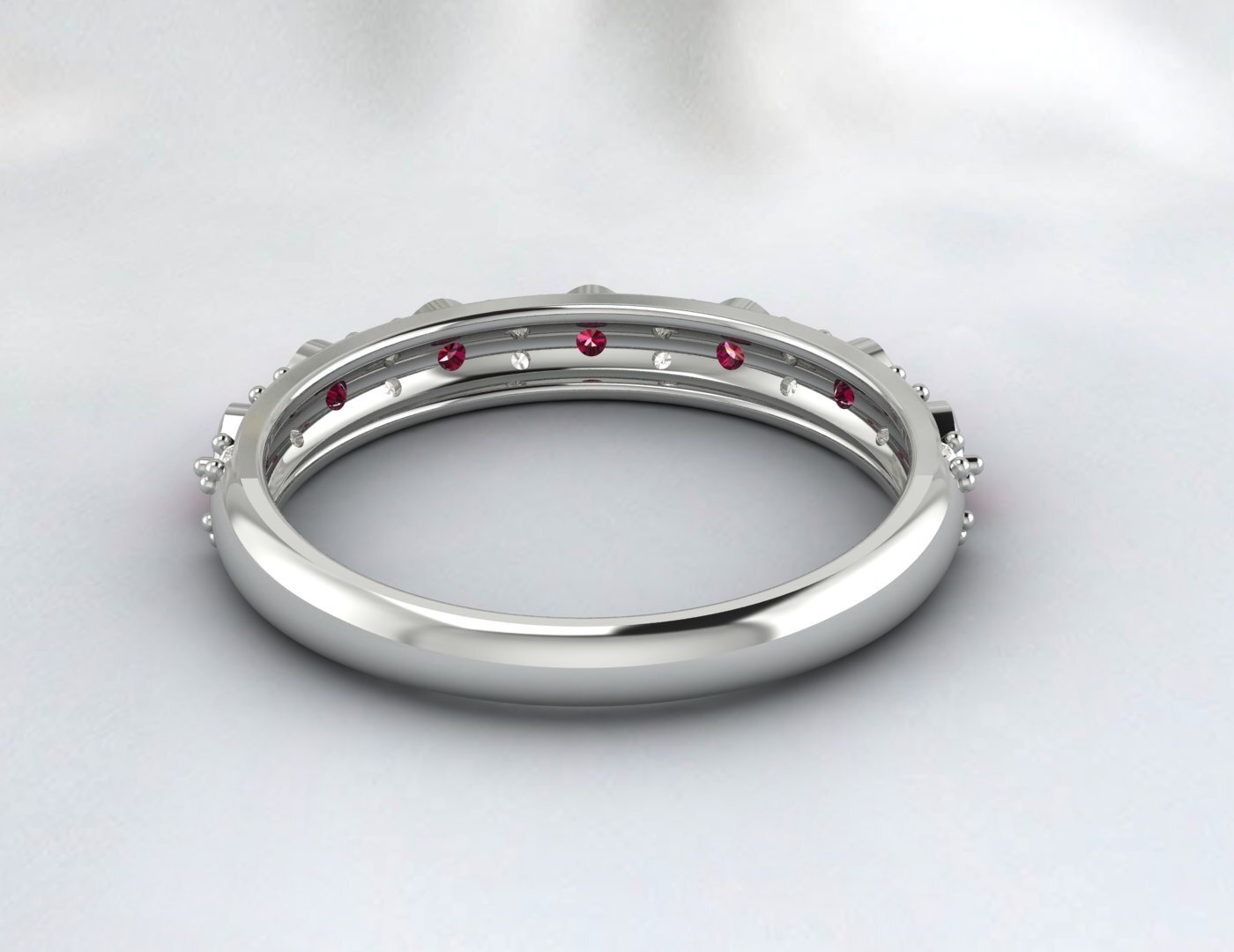Ruby Cz Diamond Wedding Band Fine Silver Antique Unique Vintage Band Lab Created