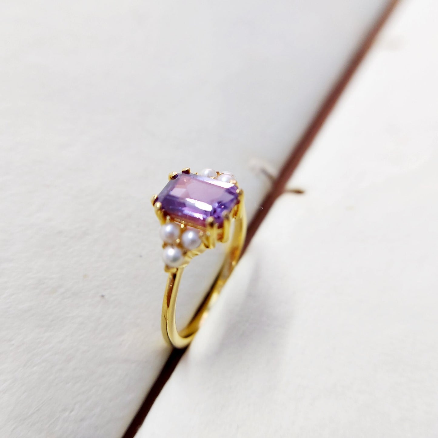 Emerald Cut Amethyst Pearl Ring 925 Silver Handmade Engagement Women Ring US5~15