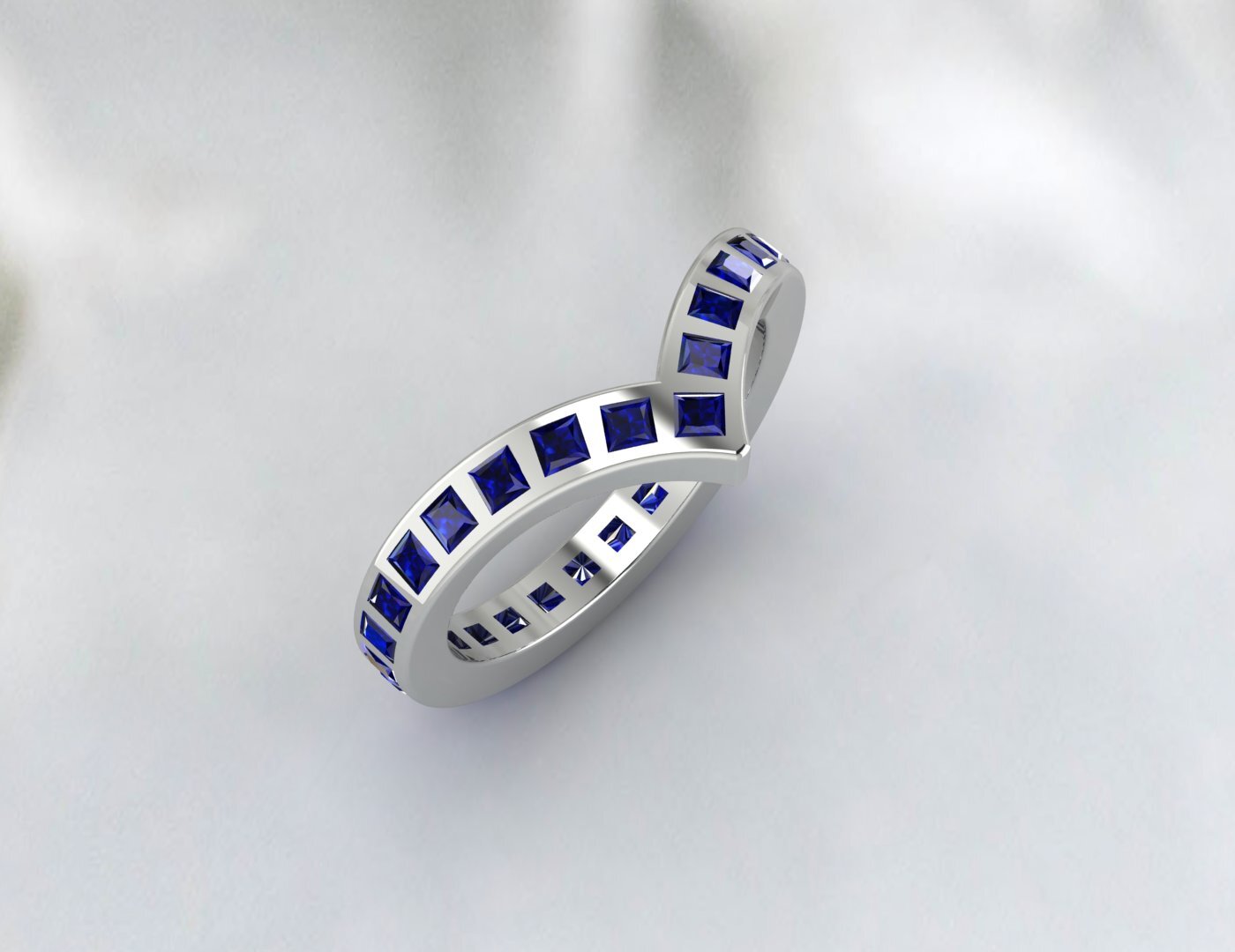Princess Cut Blue Sapphire Wedding Band Fine Silver Lab Created Curved Band