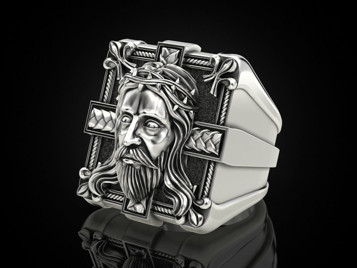 Silver Jesus Christ Cross Ring Religious Jewelry for Men Women US 5-15 Christian