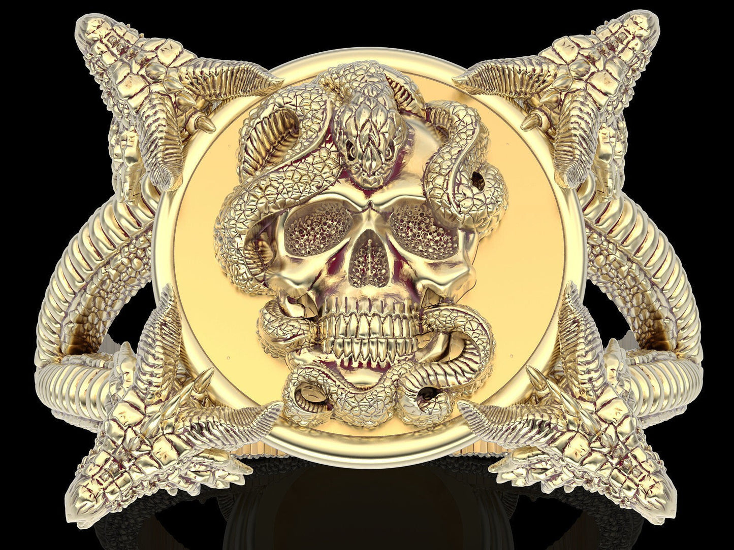 Punk Snake Dragon Brass Ring Gothic Biker Skull Fantasy Style Men Ring US5~15