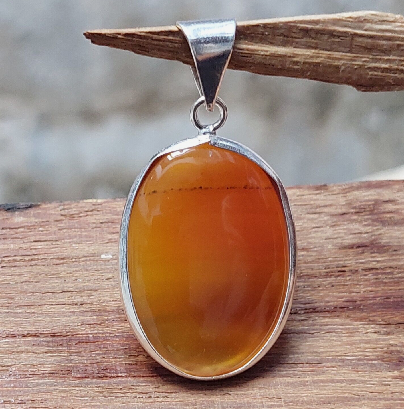 Natural Orange Agate Crystal Polished Slab Agate 925 Sterling Silver Pendant