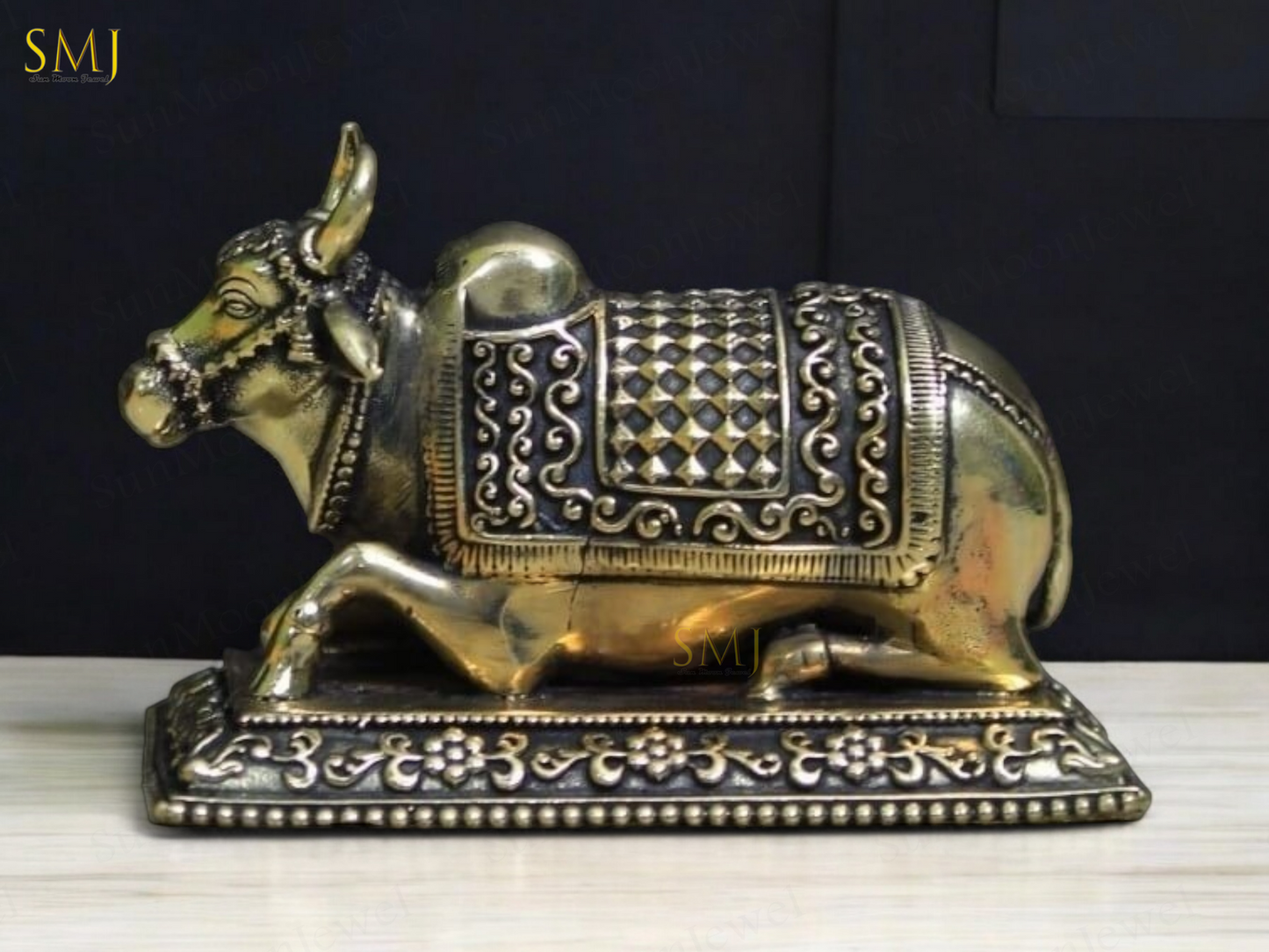 Brass Nandi Statue with Base Nandi Statue Handmade Sacred Bull Sculpture Gift