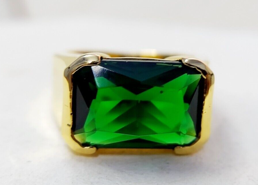 Natural Emerald Gemstone Signet Ring 925 Silver Men Band Anniversary Gift US5~15