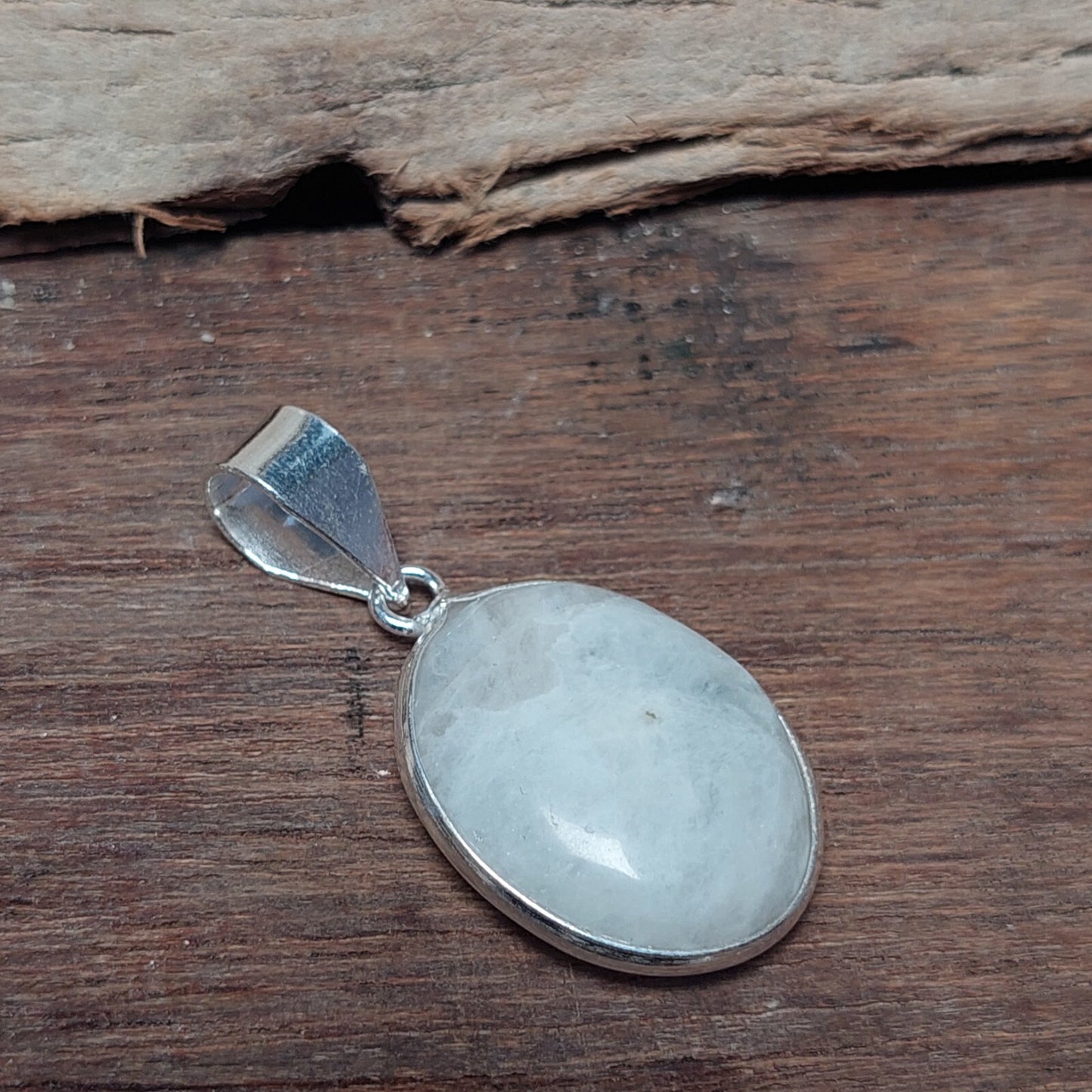 White Slice Agate Pendant / White Agate Jewelry 925 Sterling Silver Pendant