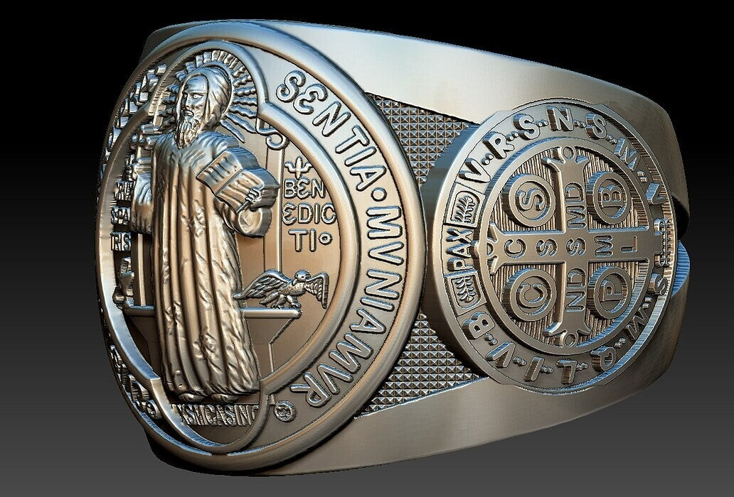 Saint Benedict Cross Ring 925 Silver Christian Signet Ring US5~15 Faith Gift