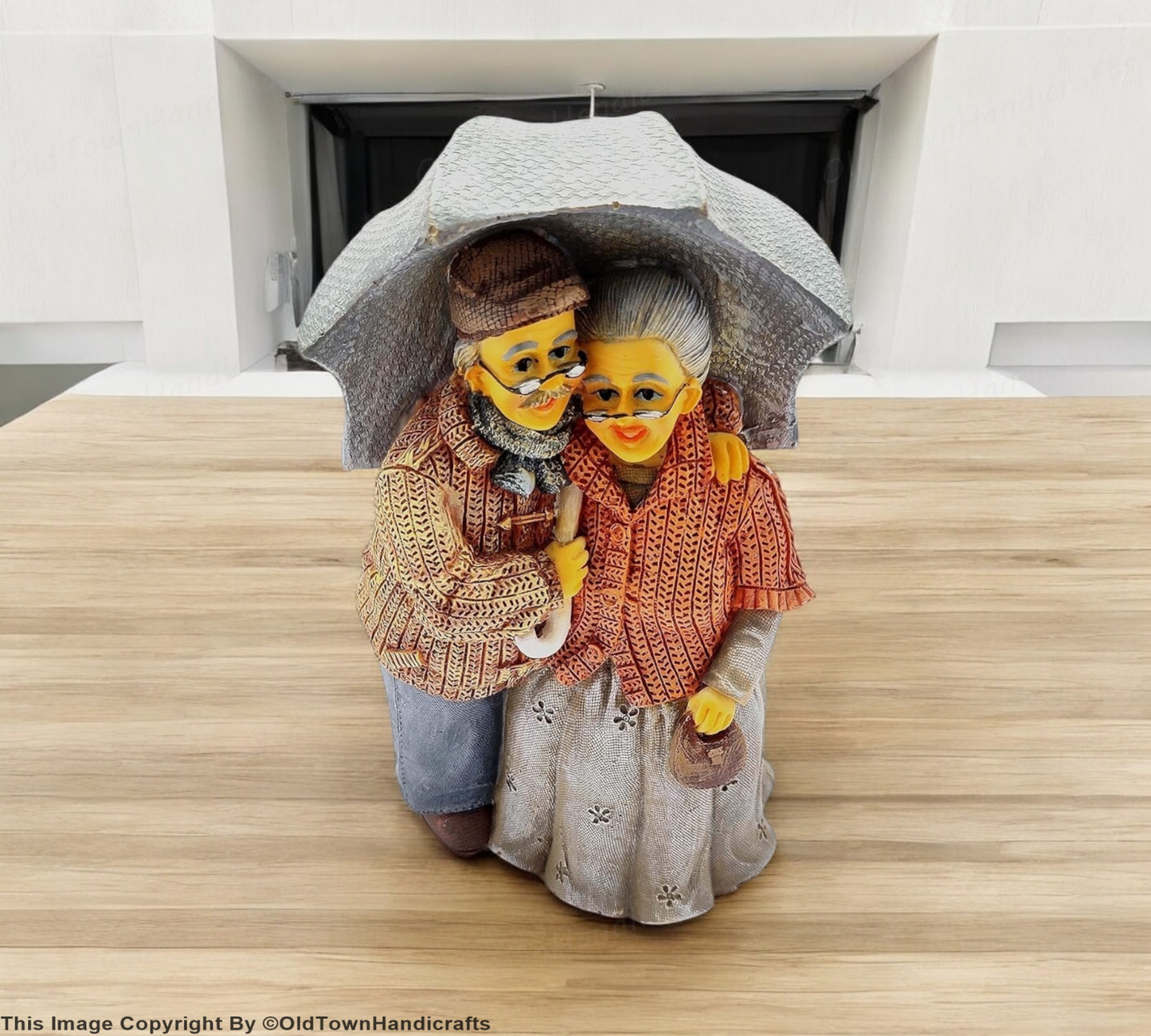 Handcrafted Romantic Loving Couple Figurine Under Umbrella for Home Decor
