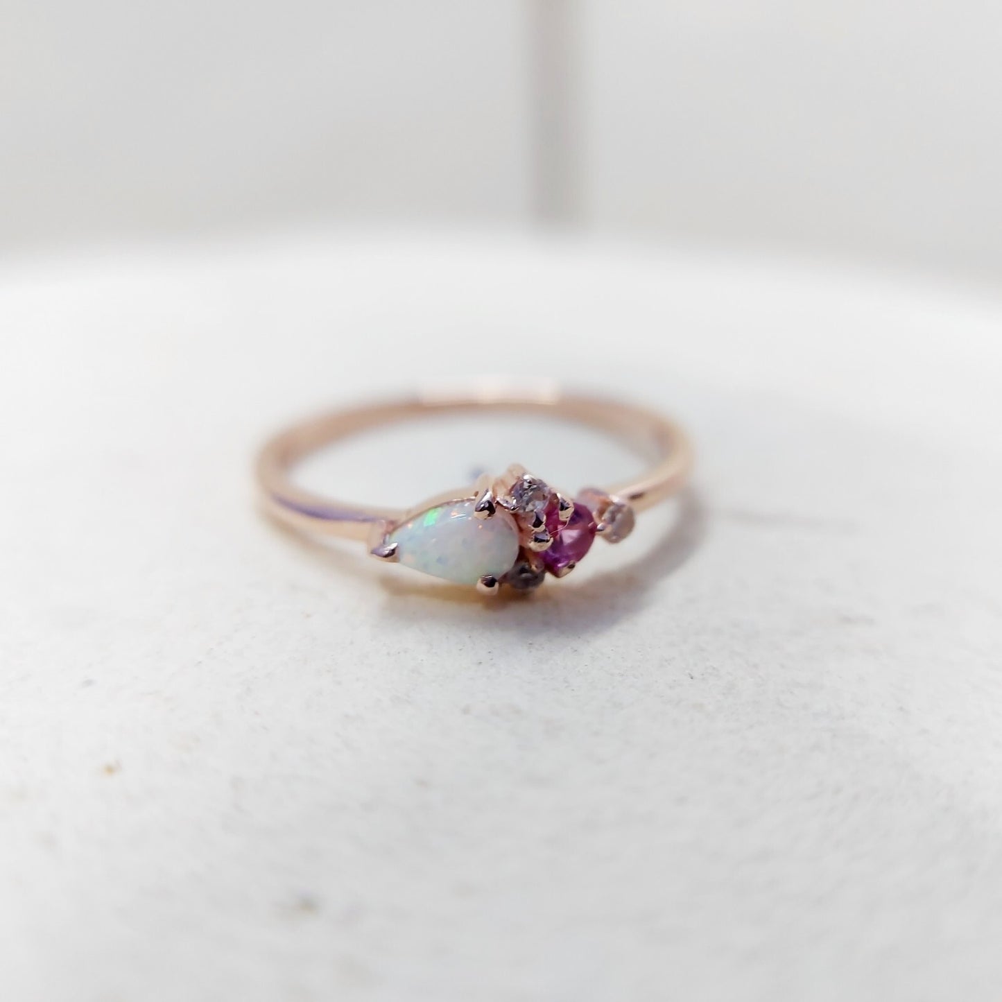 Pear Cut Opal and Pink Tourmaline Ring Gemstone Engagement Silver Ring Us5~ 15