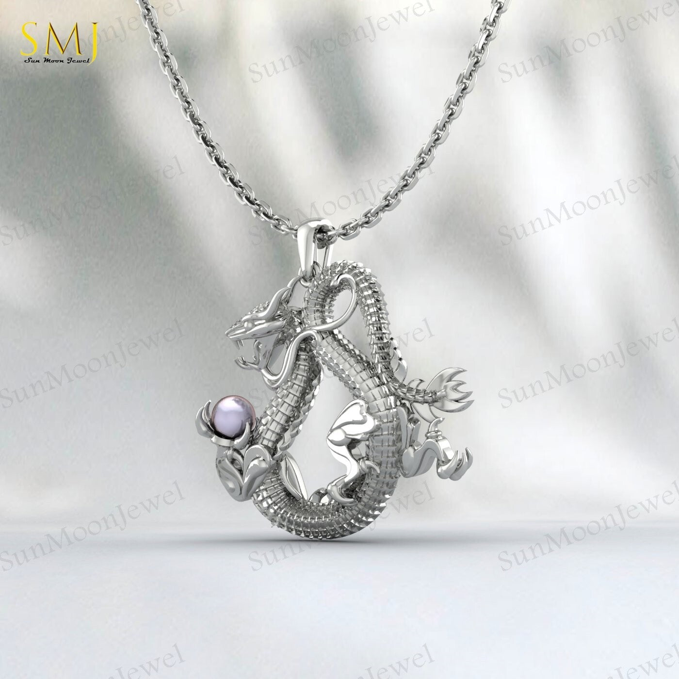 925 Sterling Silver Dragon Pendant Necklace For Man Pearl Dragon Unique Gifts